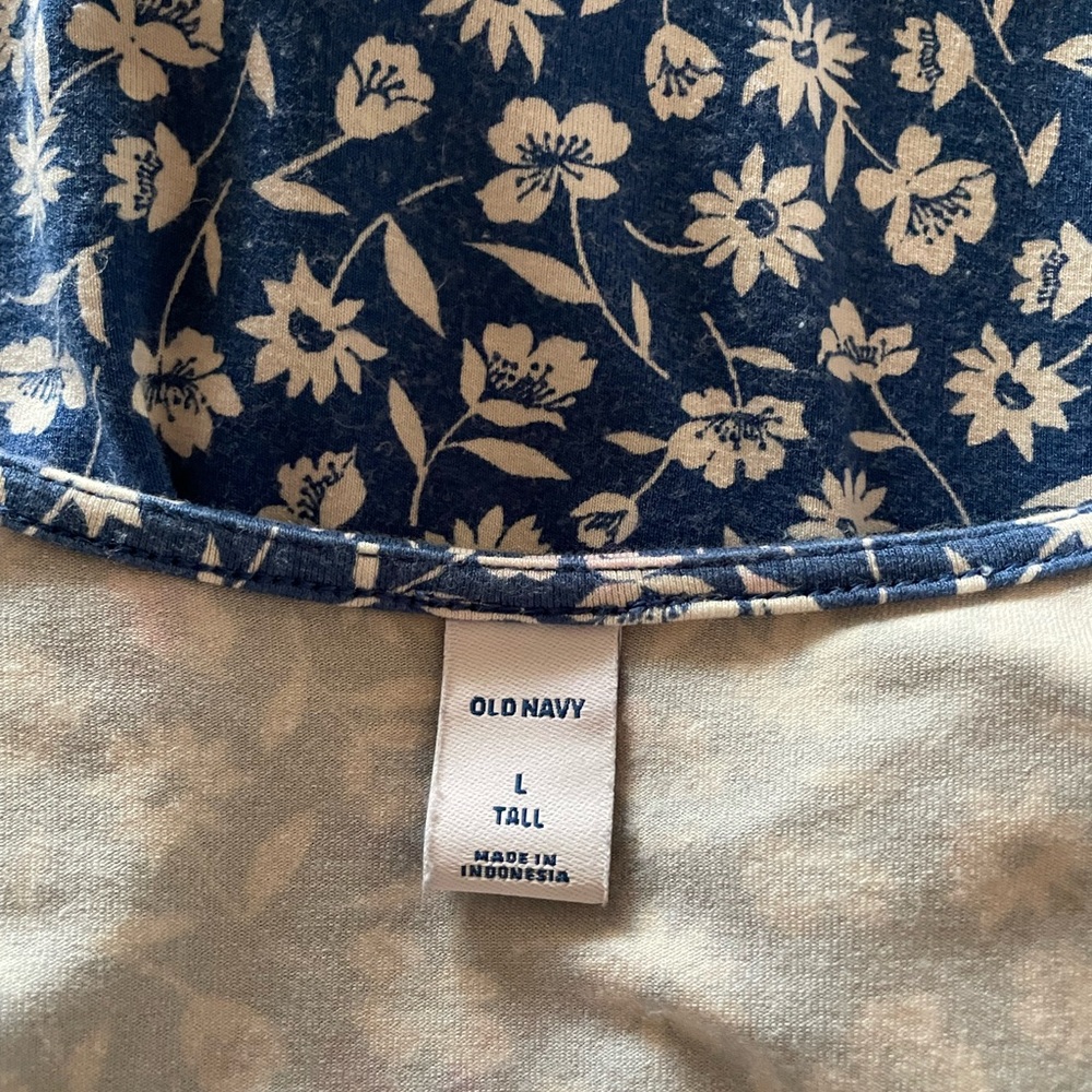Blue and White Floral Wrap-Style Below Knee Summer Dress, Sz L - Picture 9 of 11